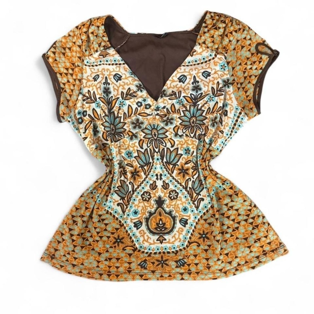 Y2K Boho Festival Blouse XL Eclectic Retro Whimsy Sz XL